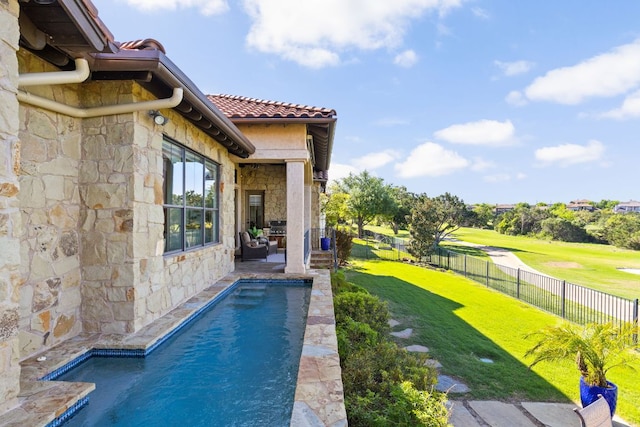 219 Jack Nicklaus Dr, Austin, TX 78738 - view of pool with view of golf course, a fenced backyard, and a patio