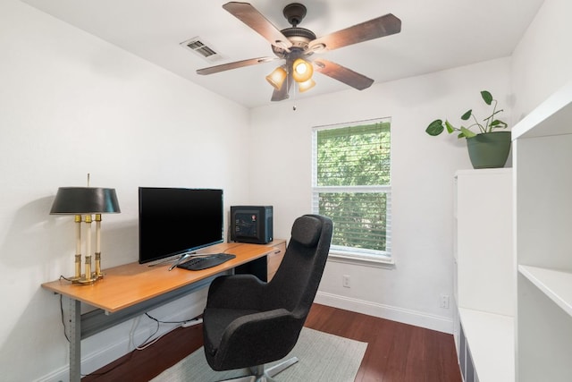13212 Running Doe Ln, Cedar Park, TX 78613 - office with wood finished floors, a ceiling fan, and baseboards