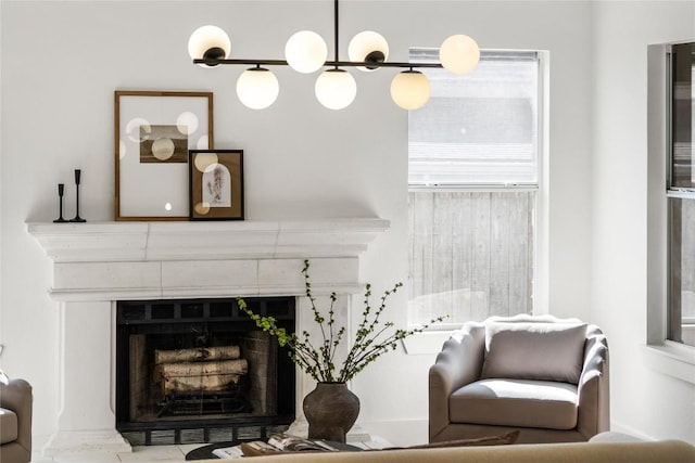 interior space with a fireplace