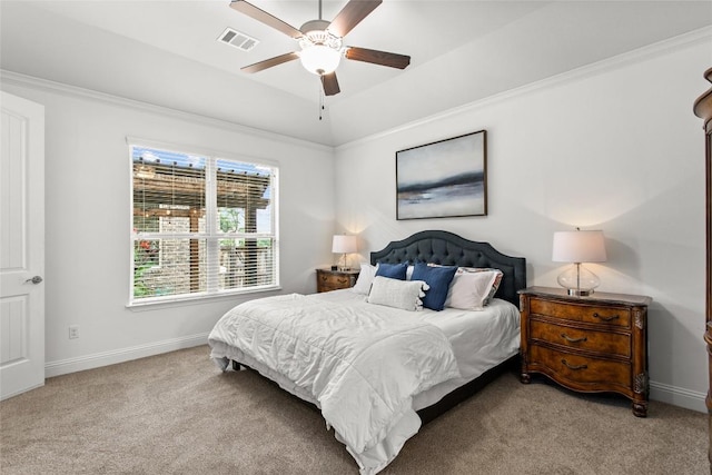 174 Challis Ct, Austin, TX 78737 - bedroom featuring carpet flooring, baseboards, a ceiling fan, and crown molding