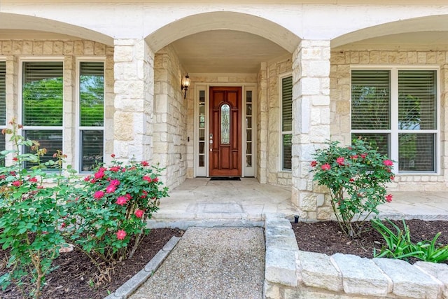 8105 Endeavor Cir, Austin, TX 78726 - property entrance featuring a porch and stone siding