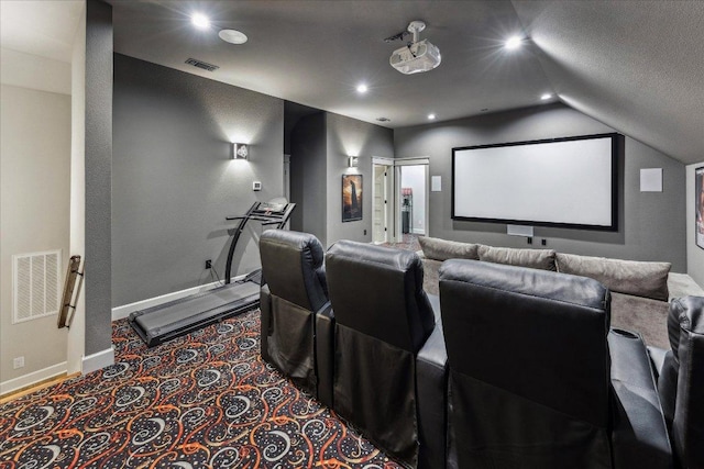 3204 Whitt Creek Trl, Leander, TX 78641 - carpeted cinema room with lofted ceiling, recessed lighting, and baseboards