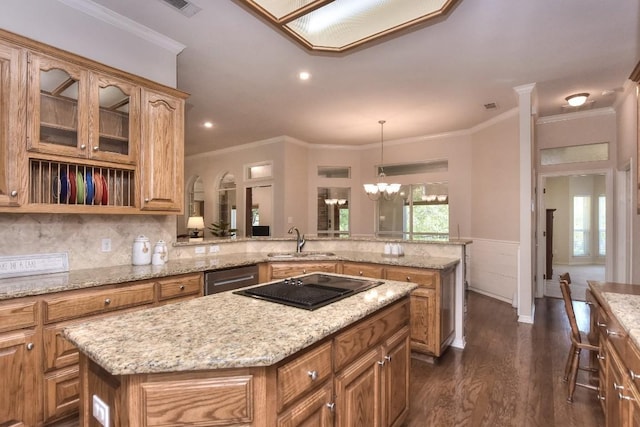 200 Nicole Way, Georgetown, TX 78633 - kitchen featuring a sink, black electric cooktop, dishwasher, a kitchen island, and dark wood finished floors