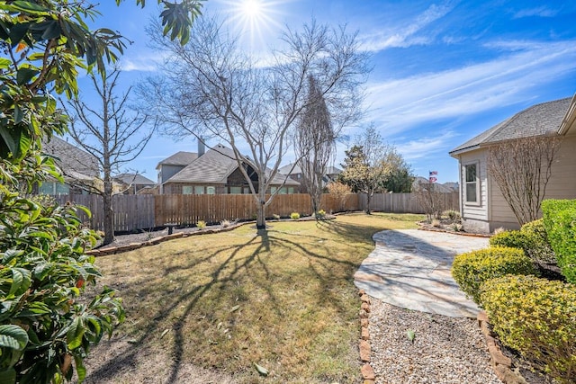view of yard featuring a fenced backyard and a patio area