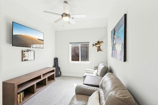 128 Mountain Lion Rd, Georgetown, TX 78628 - carpeted living room featuring a ceiling fan and baseboards