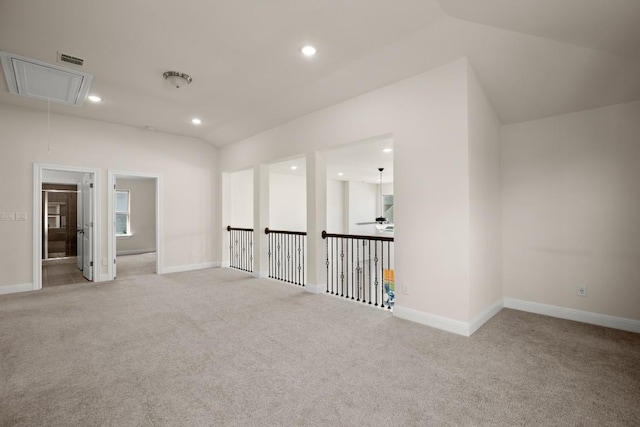 728 Pioneer Grv, Round Rock, TX 78665 - empty room with attic access, ceiling fan, light carpet, recessed lighting, and baseboards