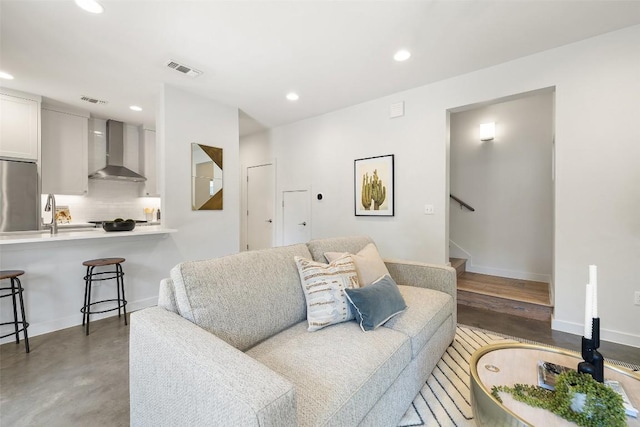 1605 Willow St Unit B, Austin, TX 78702 - living room with baseboards, visible vents, recessed lighting, and stairs