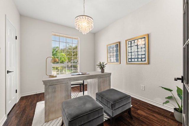 6 Dovedale Cv, The Hills, TX 78738 - office space featuring dark wood-type flooring and a chandelier
