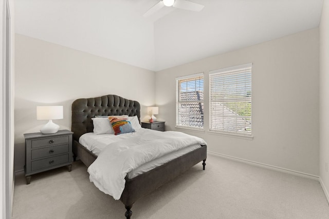 6 Dovedale Cv, The Hills, TX 78738 - bedroom with light colored carpet, a ceiling fan, and vaulted ceiling
