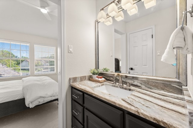 6 Dovedale Cv, The Hills, TX 78738 - bathroom featuring vanity, connected bathroom, and a ceiling fan