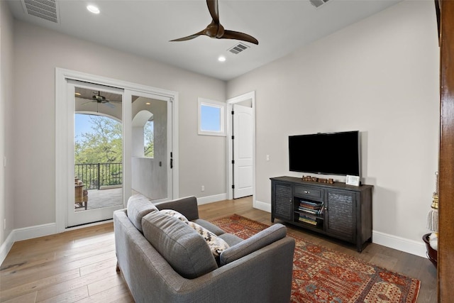 212 Bella Cima Dr, Austin, TX 78734 - living area with ceiling fan, wood-type flooring, and recessed lighting