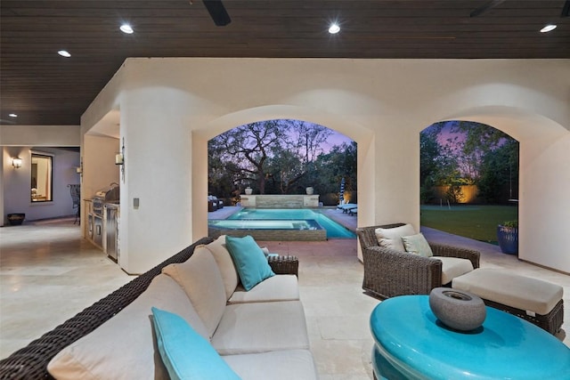 212 Bella Cima Dr, Austin, TX 78734 - view of patio / terrace featuring an outdoor kitchen, outdoor lounge area, ceiling fan, and an outdoor pool