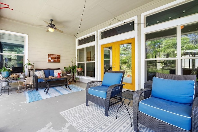 119 Maple Leaf Trl, Elgin, TX 78621 - view of patio featuring an outdoor hangout area, french doors, and a ceiling fan