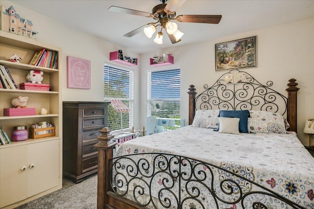 7404 Little Oak Cir, Lago Vista, TX 78645 - bedroom featuring light colored carpet and ceiling fan