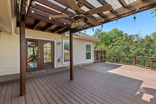 6013 Mountain Villa Dr, Austin, TX 78731 - wooden terrace with french doors and a ceiling fan
