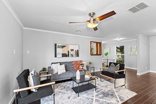 6013 Mountain Villa Dr, Austin, TX 78731 - living area with ornamental molding, baseboards, a ceiling fan, and wood finished floors