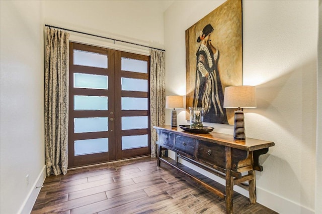 518 Doe Whisper Way, Austin, TX 78738 - foyer entrance with wood finished floors, baseboards, and french doors