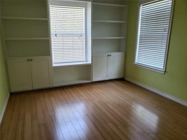 interior space with baseboards and wood finished floors