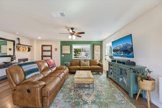 11208 Mickelson Dr, Austin, TX 78747 - living room featuring a ceiling fan and wood finished floors