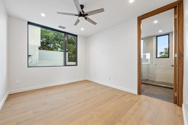 3500 Cactus Wren Way, Austin, TX 78746 - empty room featuring recessed lighting, light wood-style flooring, a ceiling fan, and baseboards