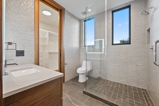 3500 Cactus Wren Way, Austin, TX 78746 - full bath with tile walls, a stall shower, toilet, and vanity