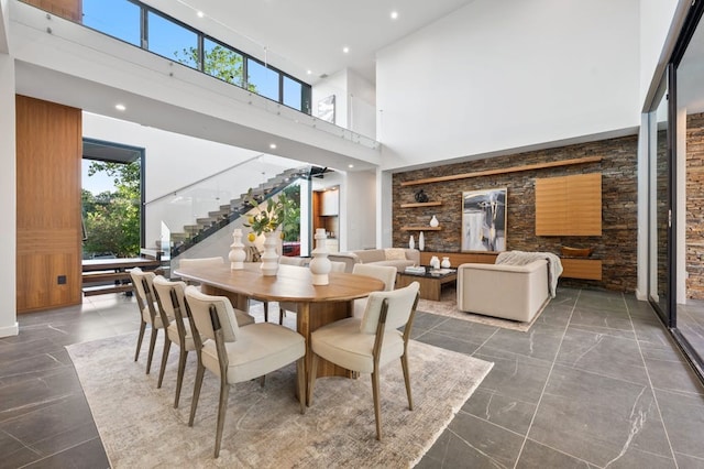 3500 Cactus Wren Way, Austin, TX 78746 - dining room featuring stairway and a towering ceiling