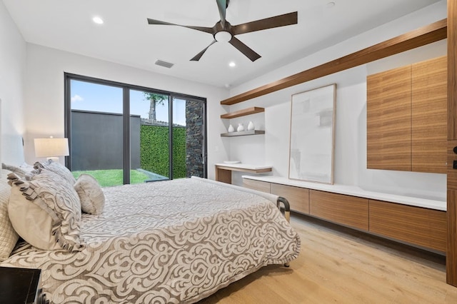 3500 Cactus Wren Way, Austin, TX 78746 - bedroom featuring light wood-style flooring, recessed lighting, and ceiling fan