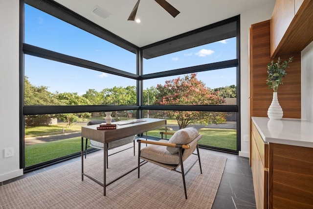 3500 Cactus Wren Way, Austin, TX 78746 - sunroom featuring a ceiling fan and plenty of natural light