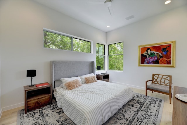 2312 Enfield Rd Unit 2, Austin, TX 78703 - bedroom featuring light wood-type flooring, recessed lighting, baseboards, and a ceiling fan
