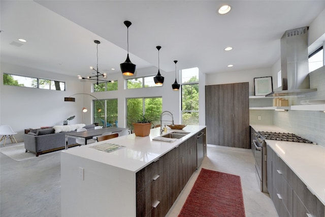 2312 Enfield Rd Unit 2, Austin, TX 78703 - kitchen with modern cabinets, island range hood, stainless steel appliances, plenty of natural light, and recessed lighting