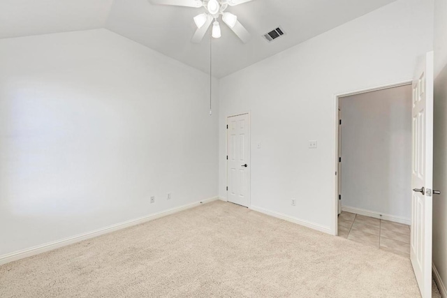 2709 Quiet Moon Trl, Cedar Park, TX 78613 - unfurnished room with a ceiling fan, light carpet, baseboards, and high vaulted ceiling