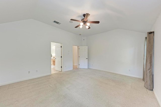 2709 Quiet Moon Trl, Cedar Park, TX 78613 - unfurnished bedroom with vaulted ceiling, light carpet, baseboards, ceiling fan, and ensuite bathroom