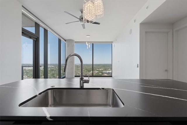 44 E Ave Unit 2307, Austin, TX 78701 - kitchen view of a sink and a chandelier