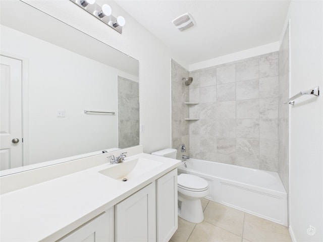 3113 Windy Vane Dr, Pflugerville, TX 78660 - bathroom with toilet, tile patterned flooring, vanity, and shower / washtub combination