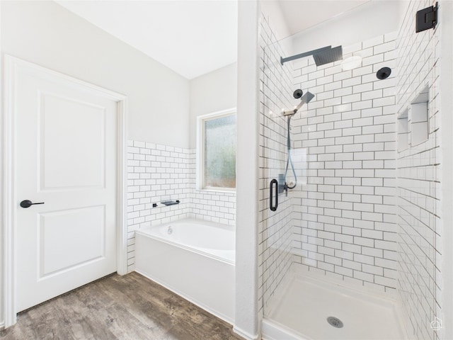 3113 Windy Vane Dr, Pflugerville, TX 78660 - full bath with a shower stall, a bath, and wood finished floors