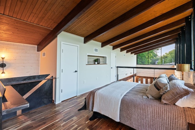 5607 Jim Hogg Ave, Austin, TX 78756 - bedroom featuring wood finished floors, wooden walls, and wooden ceiling