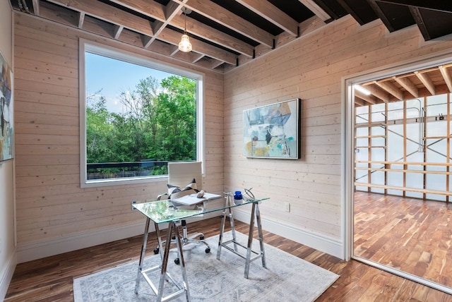 5607 Jim Hogg Ave, Austin, TX 78756 - office with wooden walls, baseboards, and wood finished floors