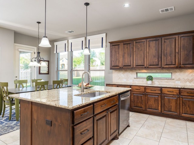 17012 Rush Pea Cir, Austin, TX 78738 - kitchen featuring a sink, stainless steel dishwasher, backsplash, and light stone countertops