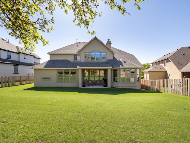 17012 Rush Pea Cir, Austin, TX 78738 - rear view of property with roof with shingles, a chimney, a patio area, and stucco siding