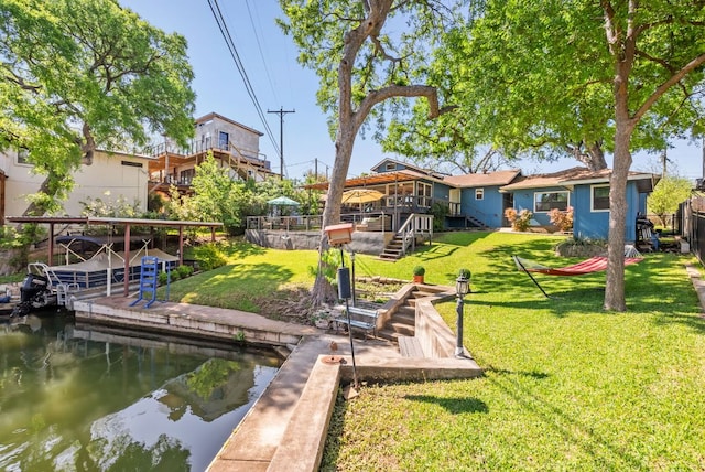 1707 Aztec Trl, Kingsland, TX 78639 - dock featuring a water view and a yard