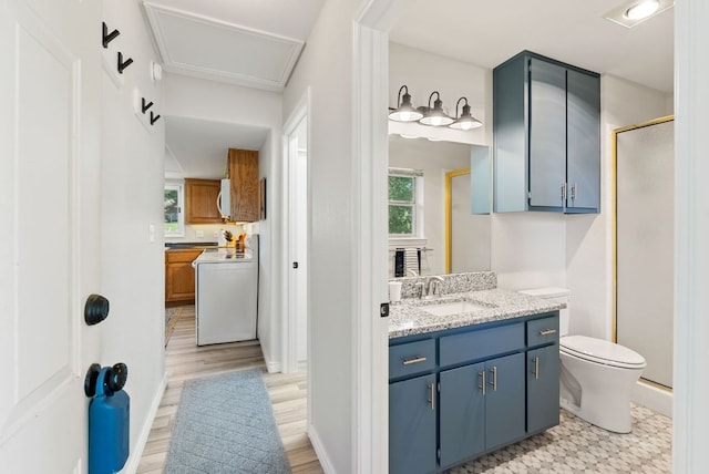 1707 Aztec Trl, Kingsland, TX 78639 - bathroom featuring a shower stall, vanity, and toilet