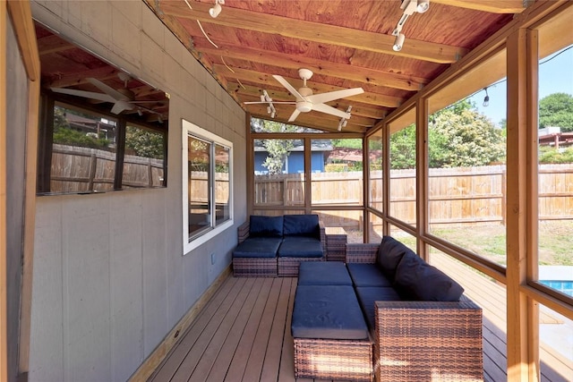 12324 Havelock Dr, Austin, TX 78759 - sunroom / solarium featuring an outdoor living space, healthy amount of natural light, ceiling fan, and track lighting
