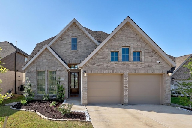 409 Dycus Bnd, Liberty Hill, TX 78642 - view of front facade with a garage, concrete driveway, brick siding, and a shingled roof