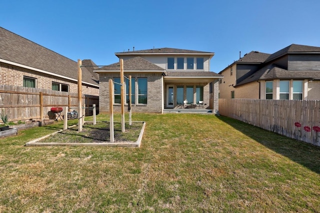 409 Dycus Bnd, Liberty Hill, TX 78642 - back of house with brick siding