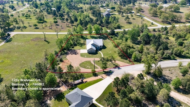 125 Brahman Ct, Bastrop, TX 78602 - aerial overview of property's location featuring property parcel outlined