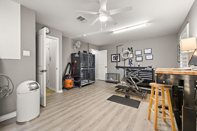1013 Highknoll Ln, Georgetown, TX 78628 - workout area with wood finished floors and a ceiling fan