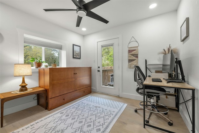 1616 Webberville Rd Unit A, Austin, TX 78721 - office with light wood-style flooring, recessed lighting, and ceiling fan