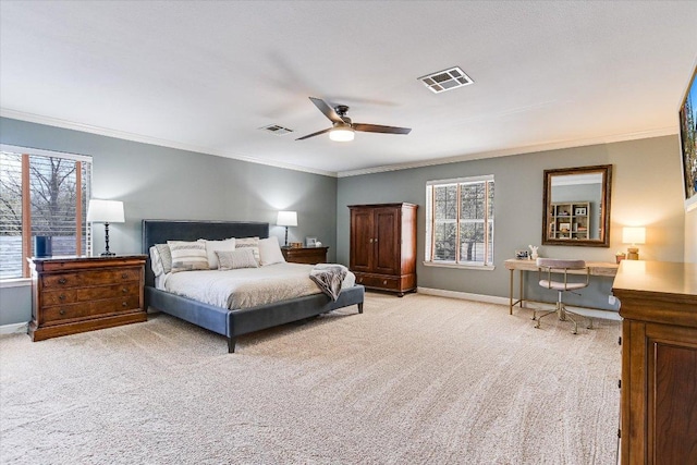8007 Davis Mountain Cv, Austin, TX 78726 - bedroom featuring carpet flooring, crown molding, and a ceiling fan