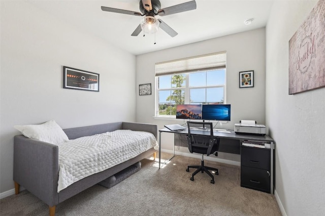 353 Cherry Laurel Ln, Kyle, TX 78640 - bedroom featuring an office area, carpet floors, baseboards, and a ceiling fan