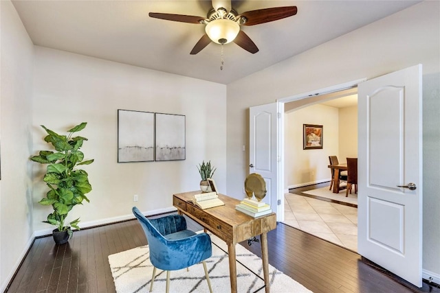 4829 Pyrenees Pass, Austin, TX 78738 - office featuring hardwood / wood-style floors and ceiling fan